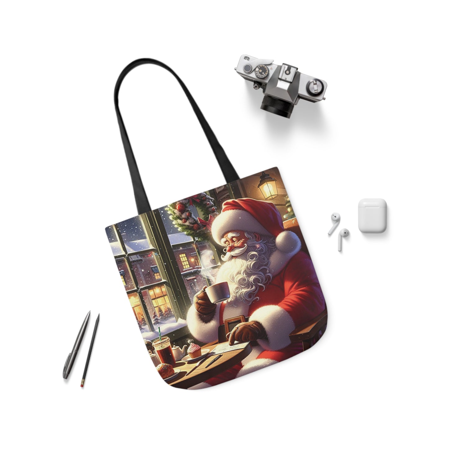 Santa Claus In Coffee Shop Shoulder Tote Bag