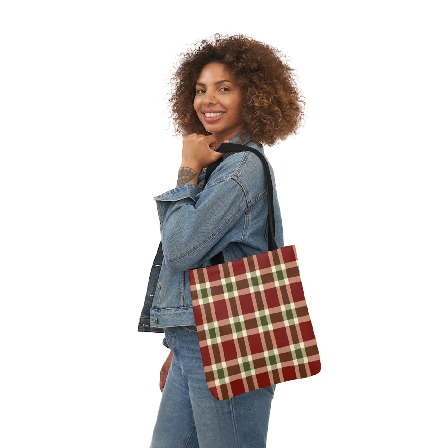 Christmas Red And Green Plaid Tartan Pattern Shoulder Tote Bag