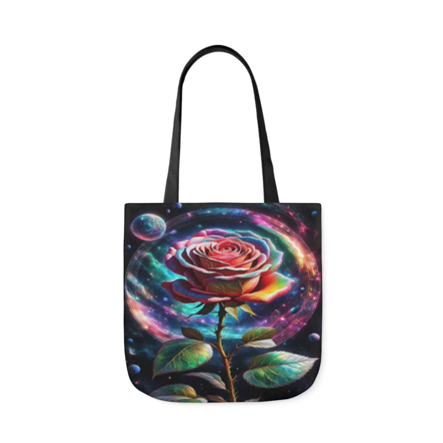 Rainbow Rose Cosmic Space Flower  Shoulder Tote Bag