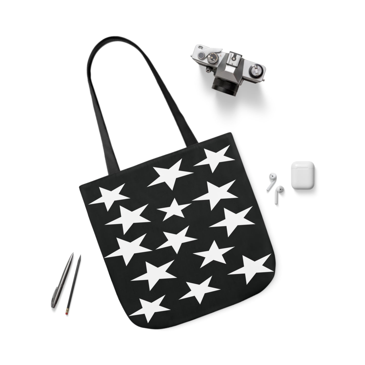 Stars White Cluster Pattern Shoulder Tote Bag