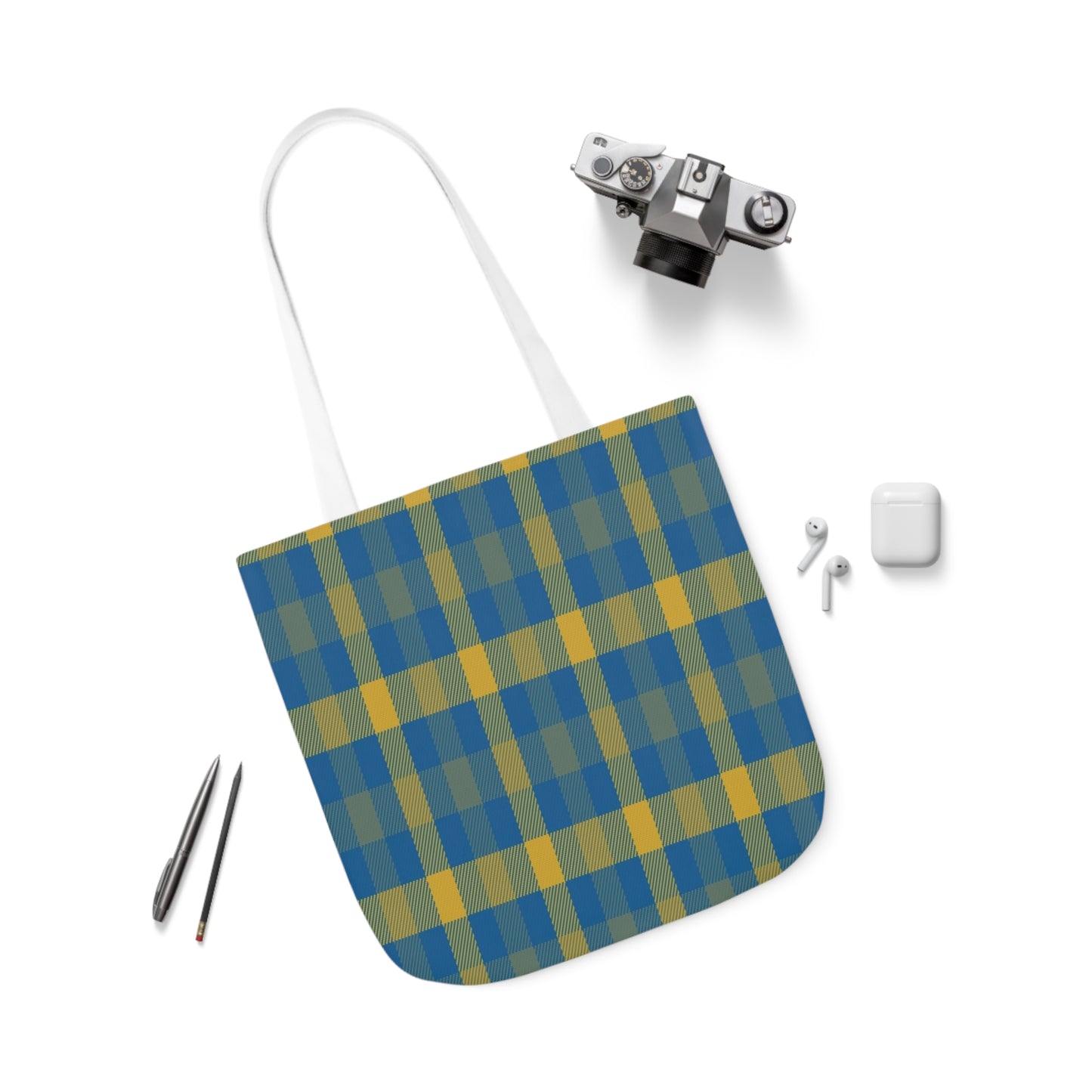 Blue and Yellow Tartan Shoulder Tote Bag