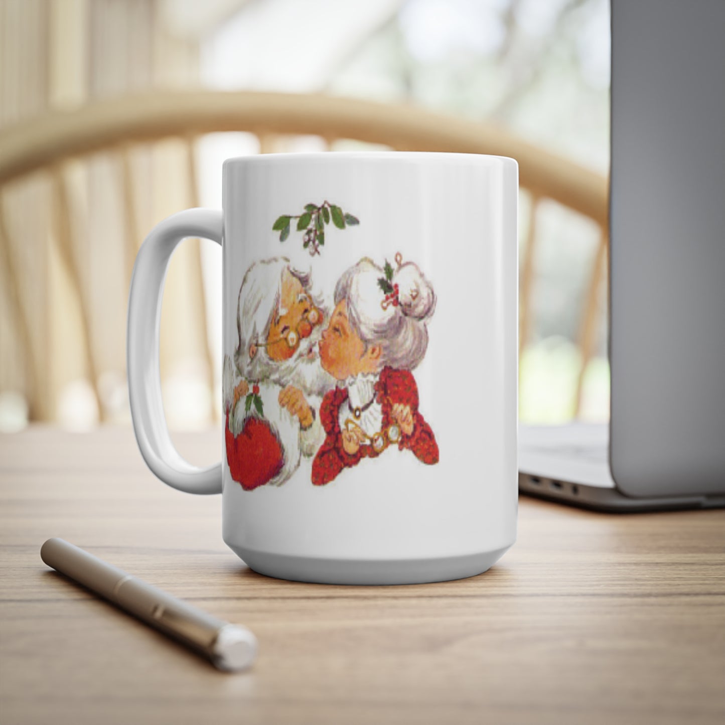 Vintage Christmas Santa Kissing Mrs Claus Coffee Mug