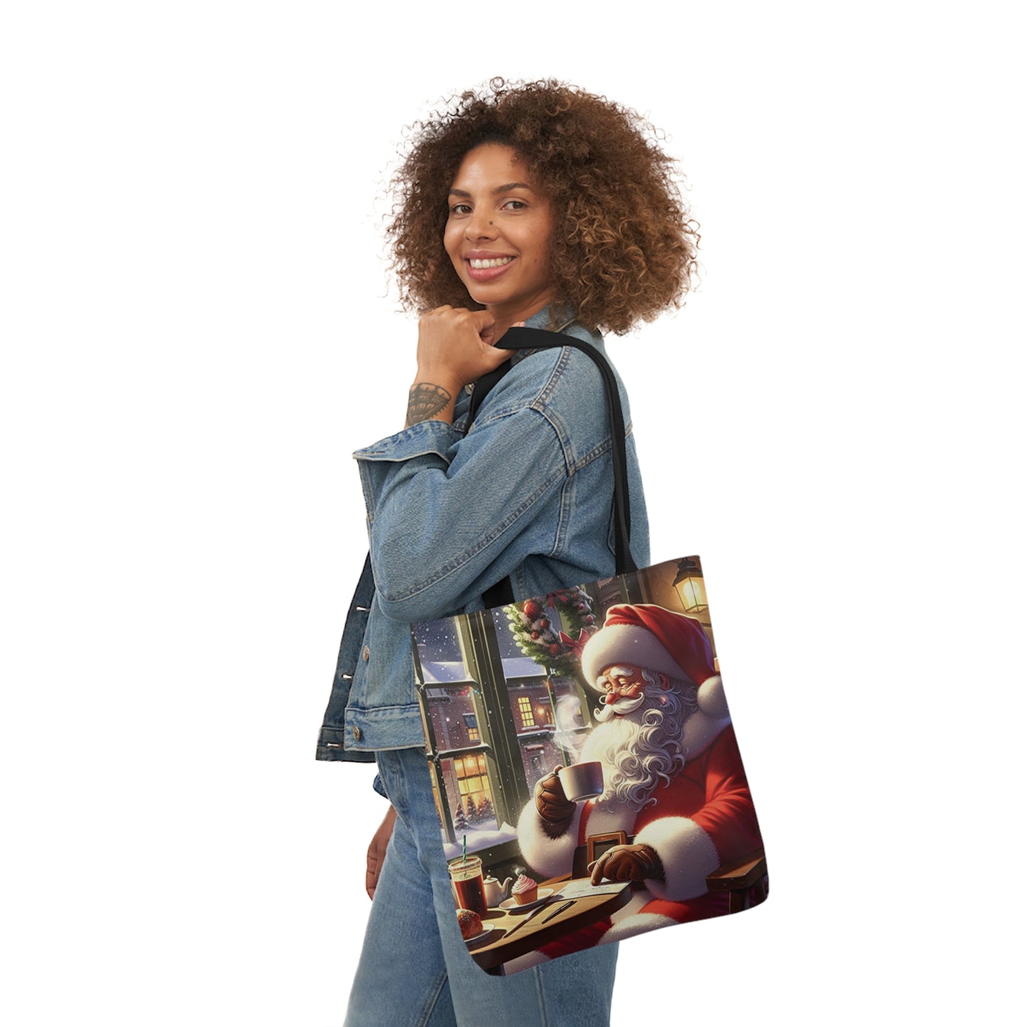 Santa Claus In Coffee Shop Shoulder Tote Bag