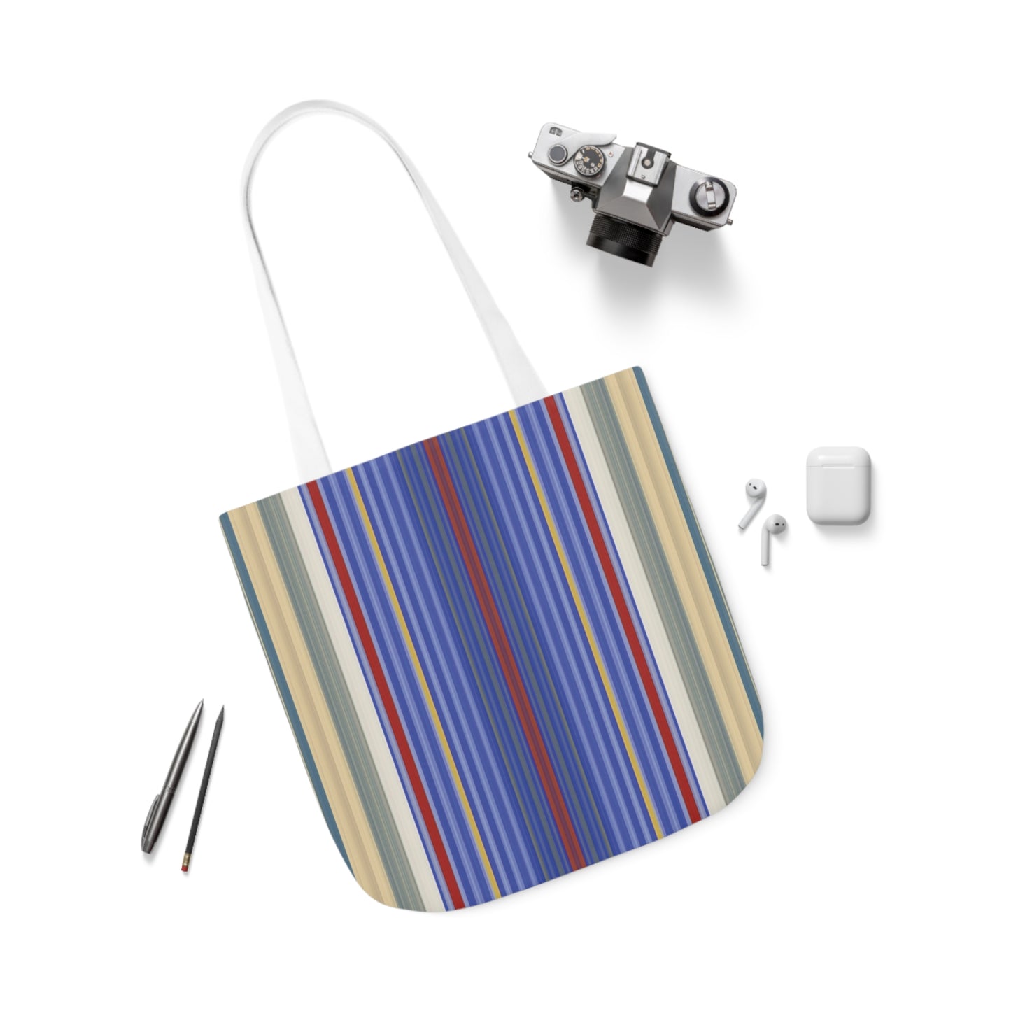 Royal Blue And Scarlet Red Stripes Pattern Shoulder Tote Bag