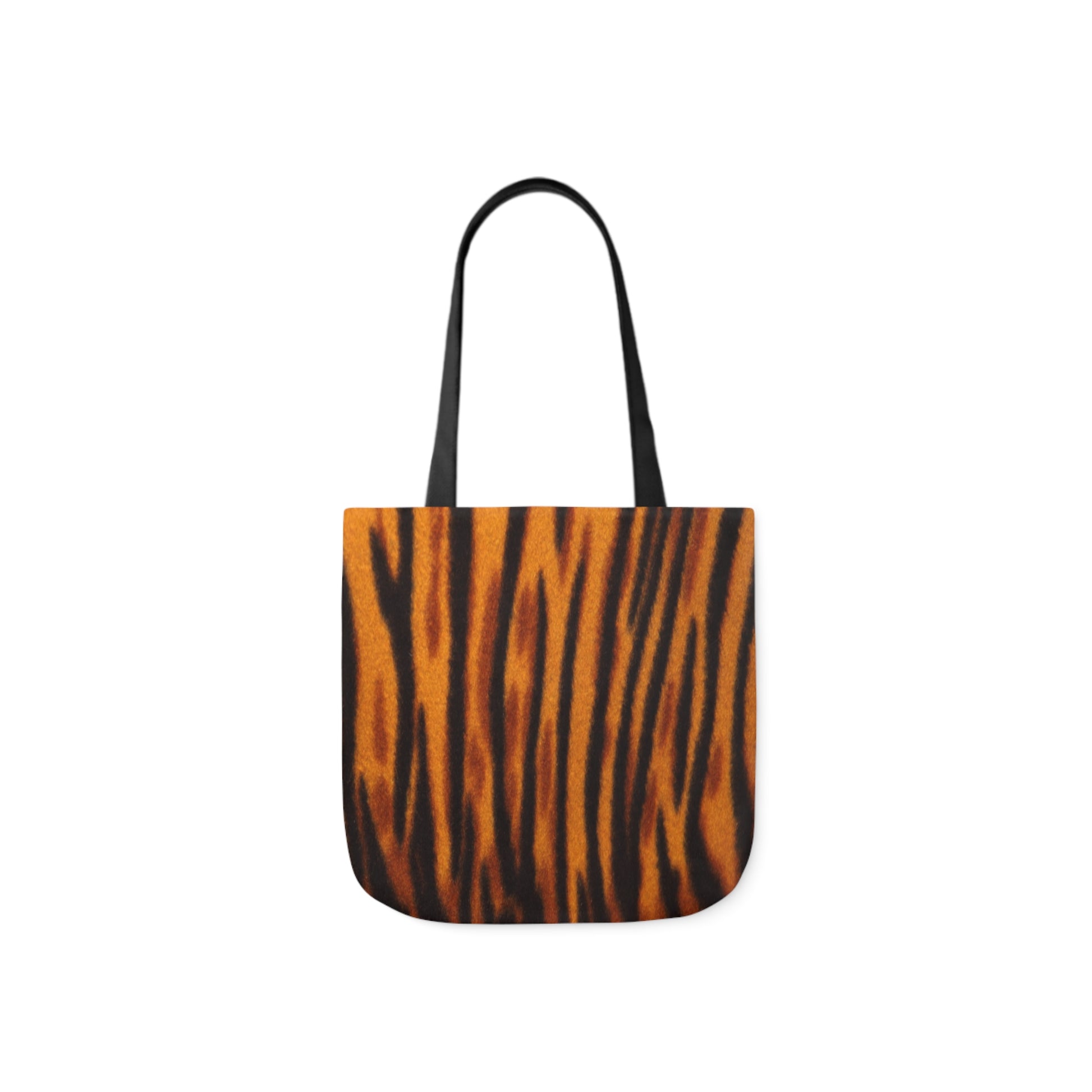 A canvas shoulder tote bag with a design of tiger fur stripes pattern.