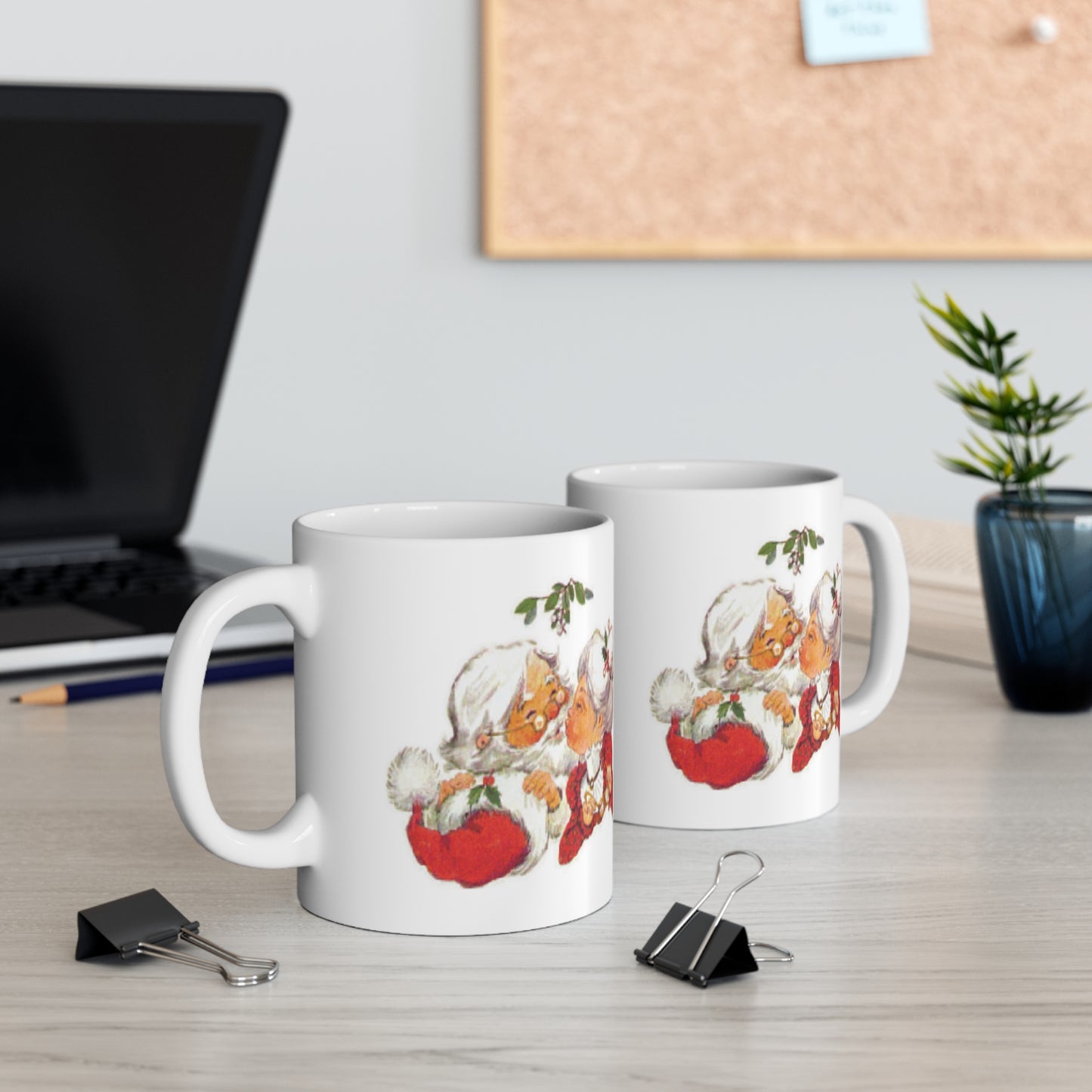 Vintage Christmas Santa Kissing Mrs Claus Coffee Mug