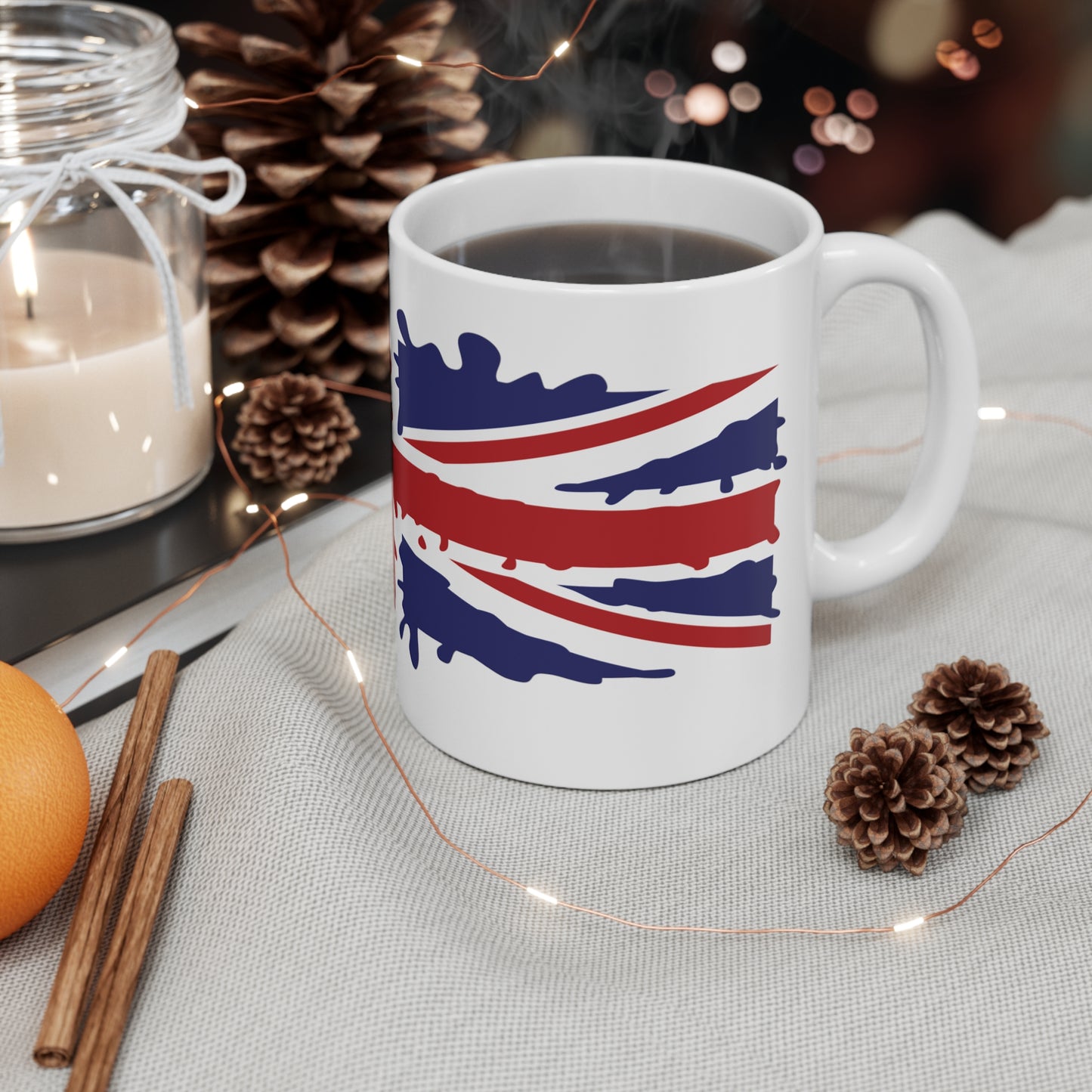 Union Jack Flag Paint Splat Wrap Around Coffee Mug