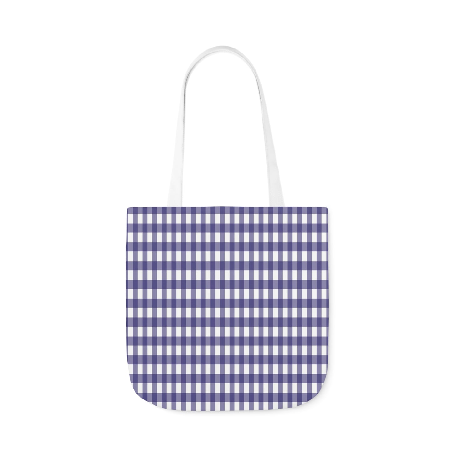 Navy Blue and White Check Pattern Shoulder Tote Bag