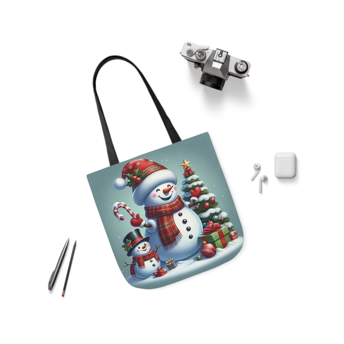 Cute Jolly Snowman Christmas Shoulder Tote Bag