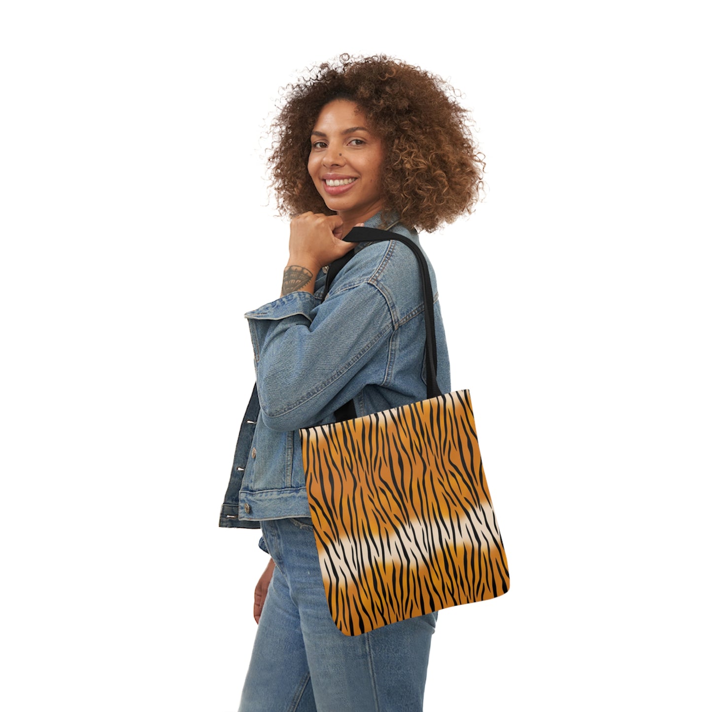 Tiger Fur Pattern Print Shoulder Tote Bag