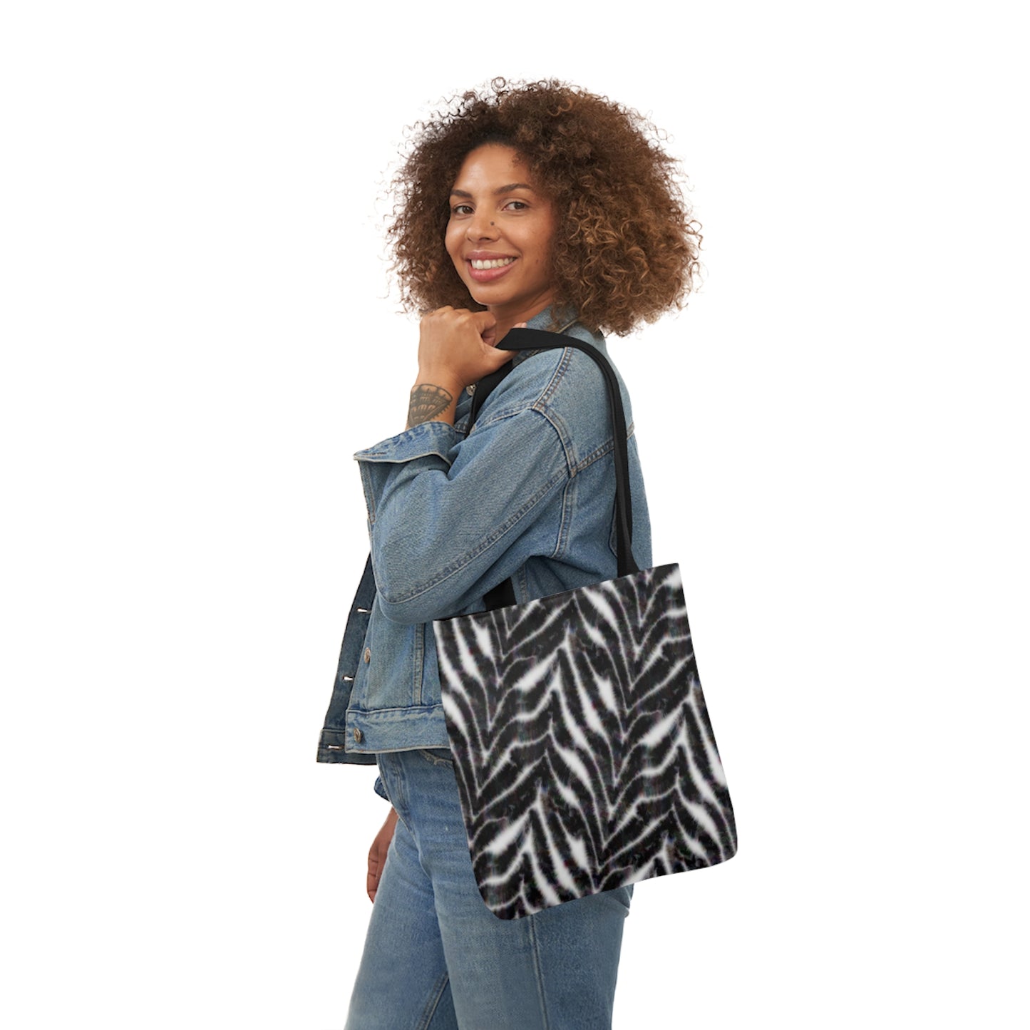 Zebra Fur Chevron Pattern Print Shoulder Tote Bag