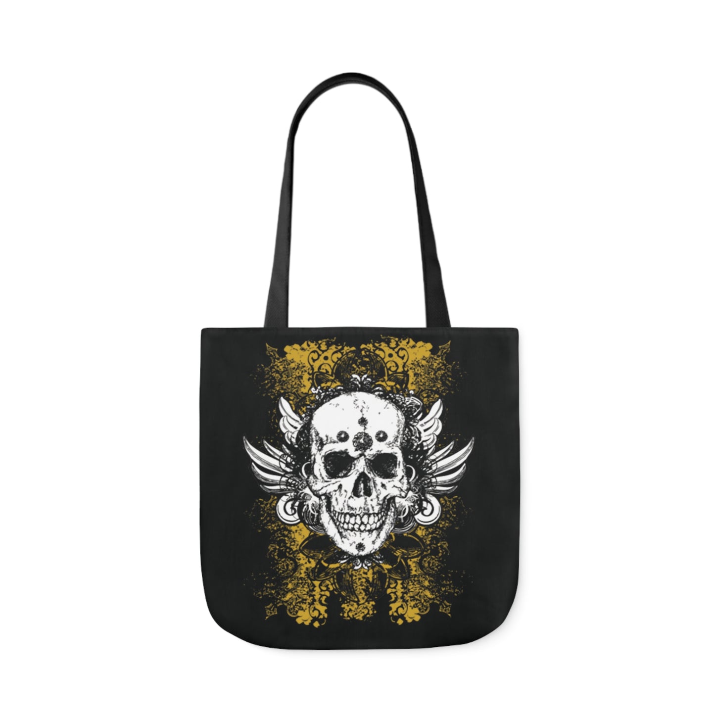 Vintage Grunge Skull Wings Yellow Lace Graffiti Shoulder Tote Bag