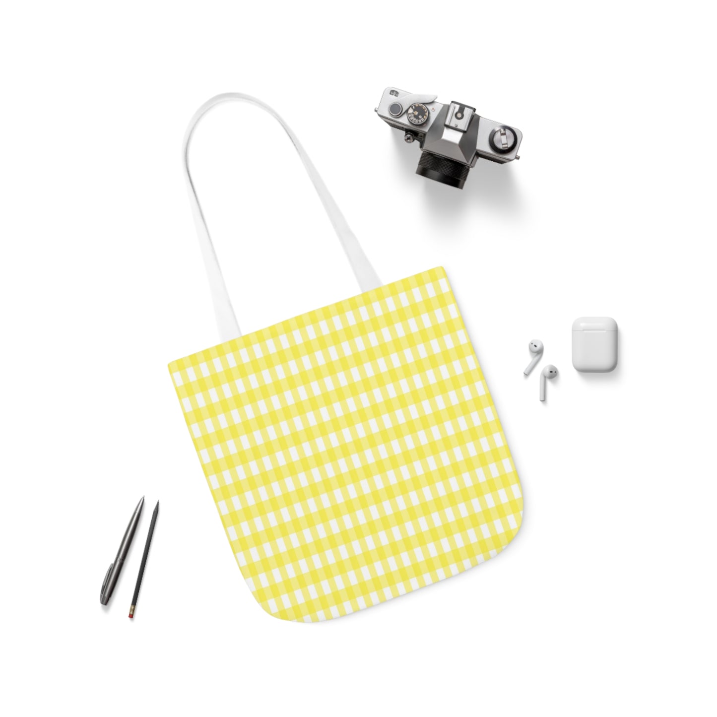 Lemon Yellow Check Pattern Shoulder Tote Bag