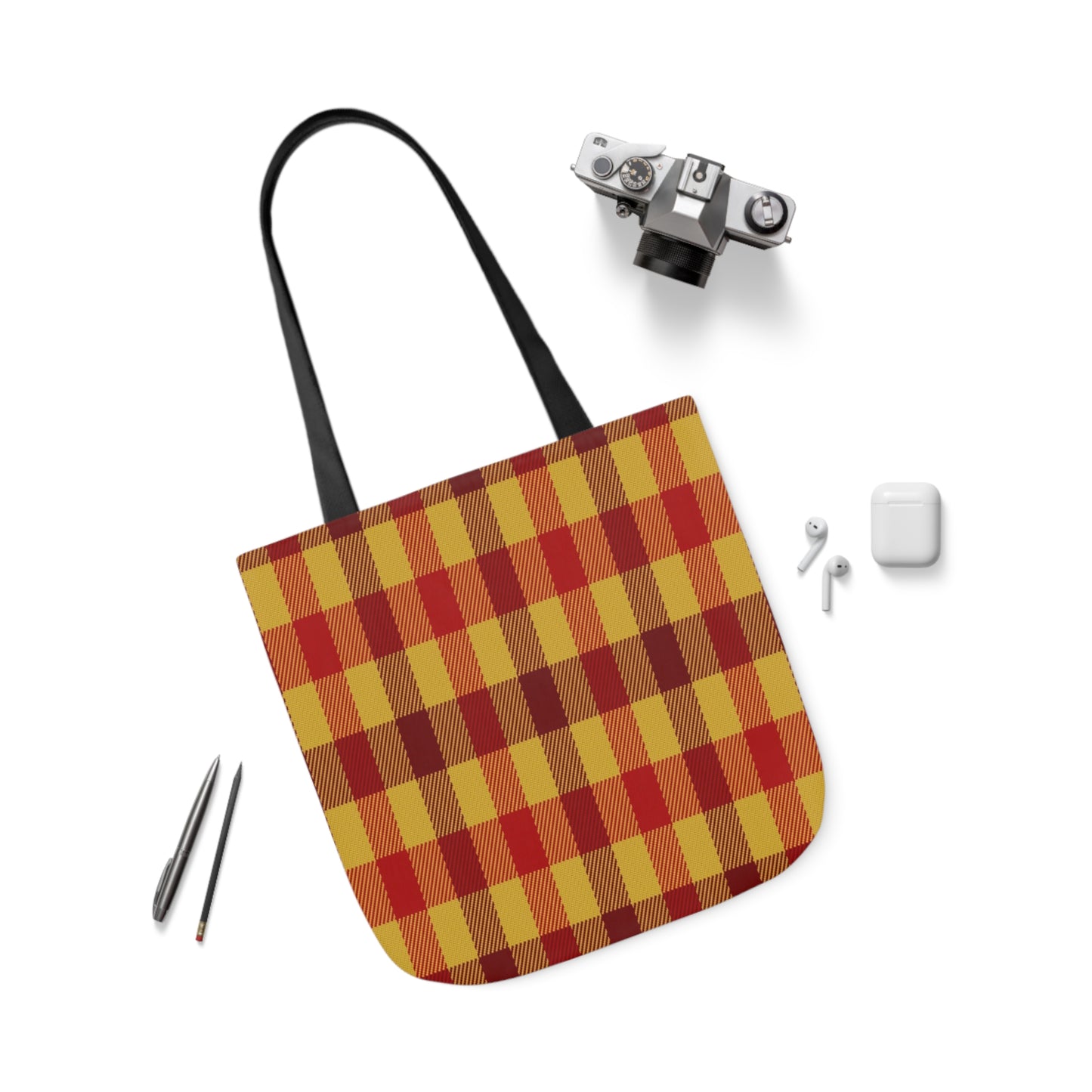 Red And Yellow Tartan Check Shoulder Tote Bag