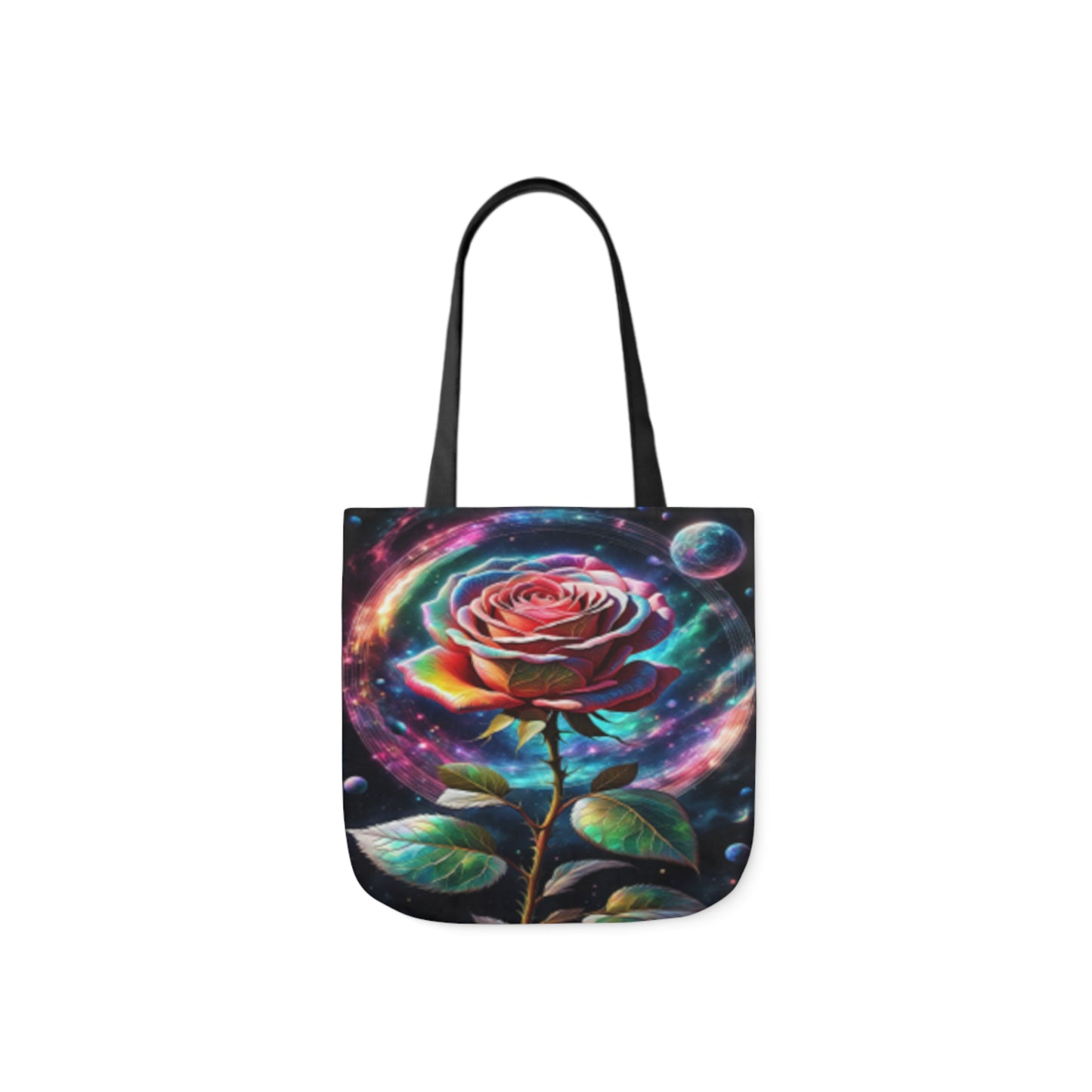 Rainbow Rose Cosmic Space Flower  Shoulder Tote Bag