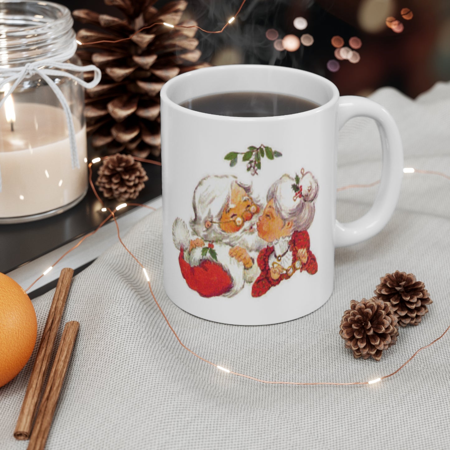 Vintage Christmas Santa Kissing Mrs Claus Coffee Mug