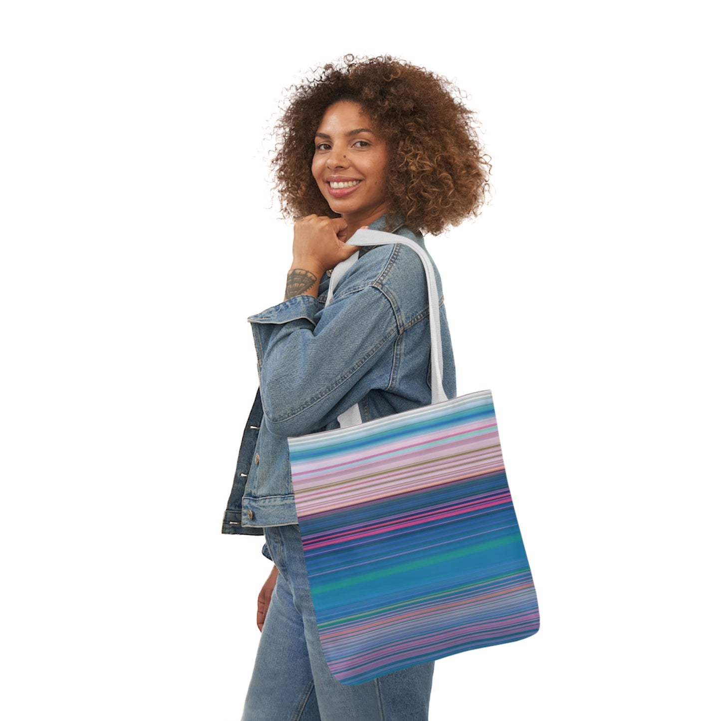 Ocean Sunrise Stripes Pattern Shoulder Tote Bag