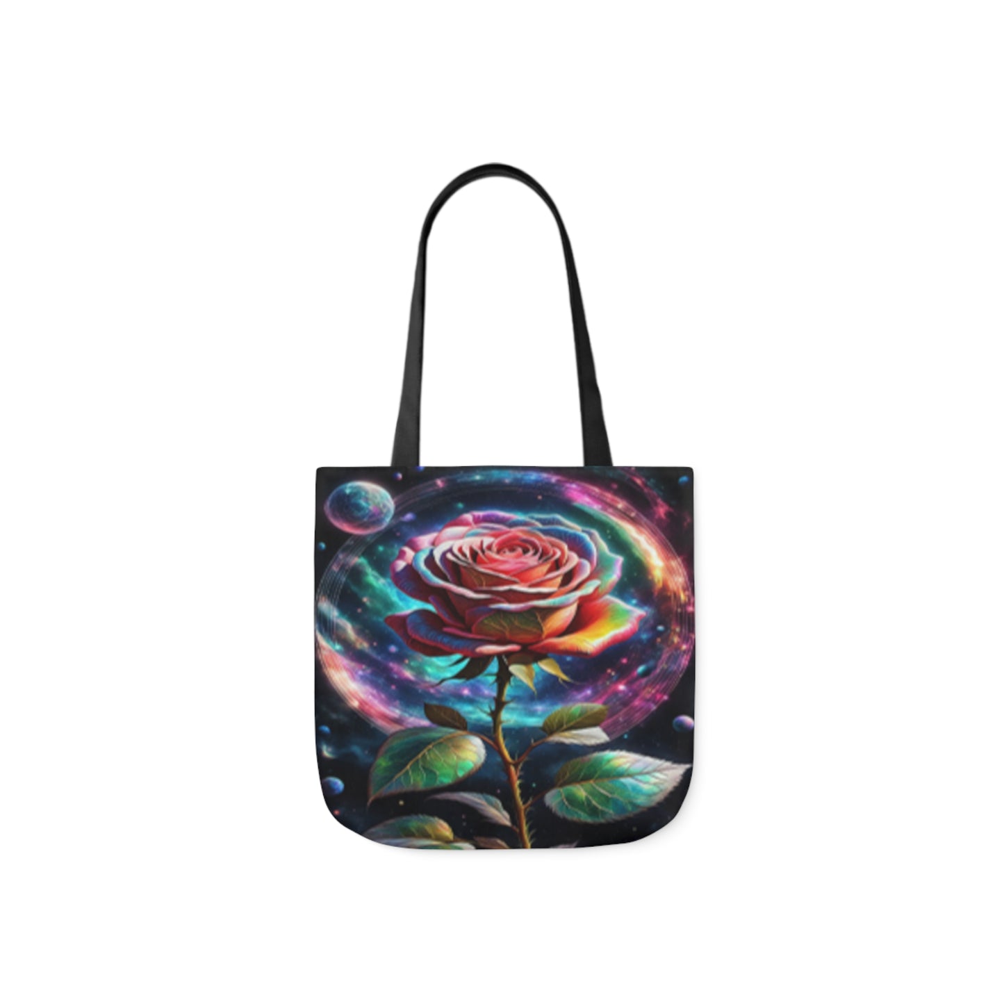 Rainbow Rose Cosmic Space Flower  Shoulder Tote Bag