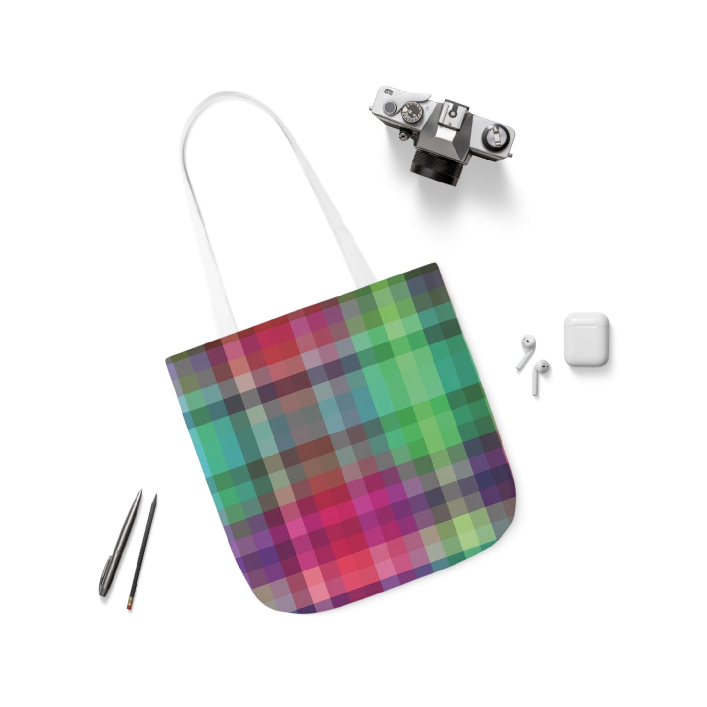 Rainbow Multi Colour Tartan Pattern Shoulder Tote Bag