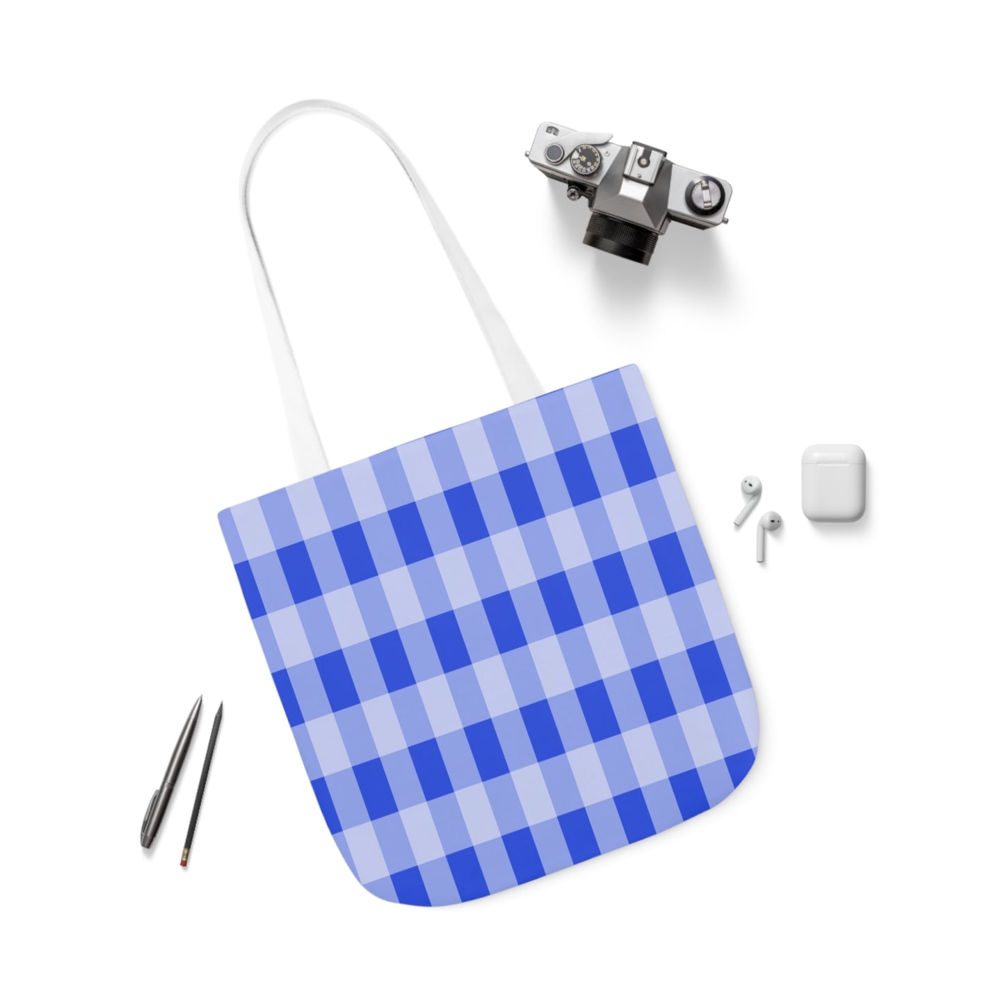 Blue Gingham Check Pattern Shoulder Tote Bag