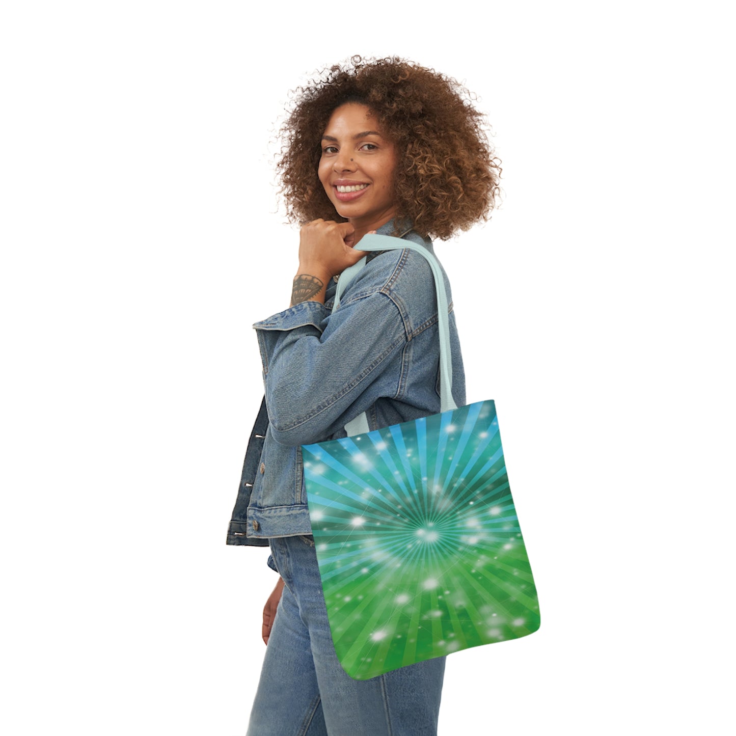 Starburst Blue And Green Stripes Pattern Shoulder Tote Bag