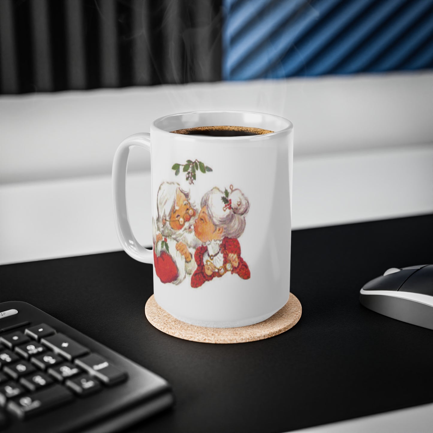 Vintage Christmas Santa Kissing Mrs Claus Coffee Mug