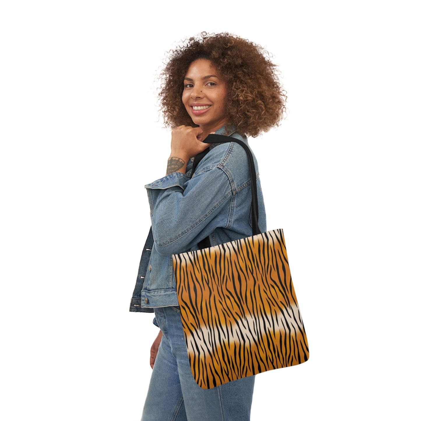 Tiger Fur Pattern Print Shoulder Tote Bag