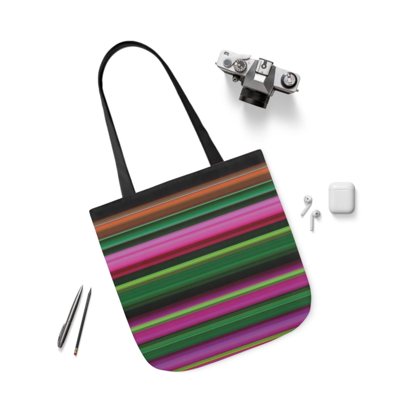 Neon Sunset Stripes Pattern Shoulder Tote Bag