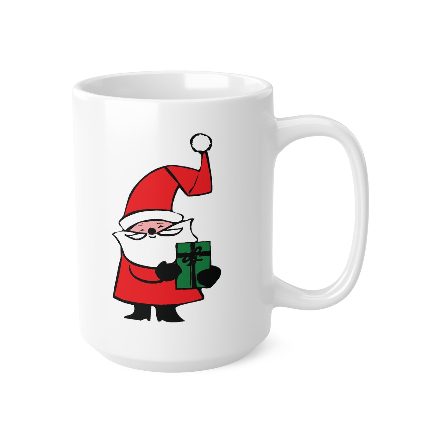 Curly Hat Santa With Gift Coffee Mug