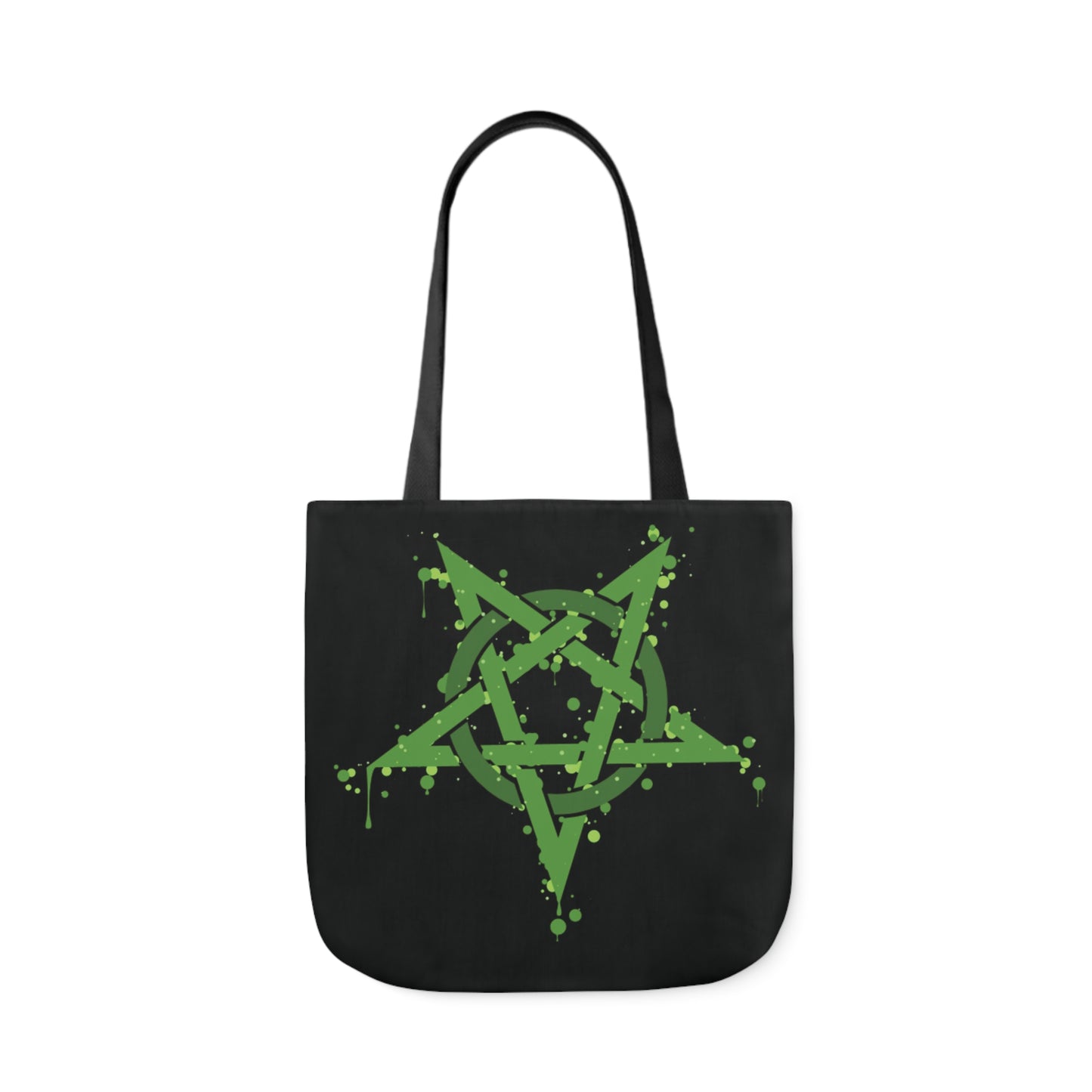 Green Inverted Spotted Pentagram Shoulder Tote Bag