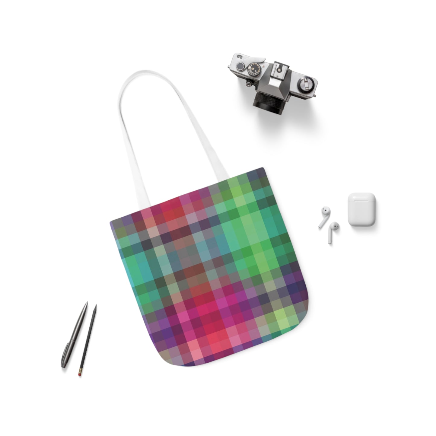 Rainbow Multi Colour Tartan Pattern Shoulder Tote Bag