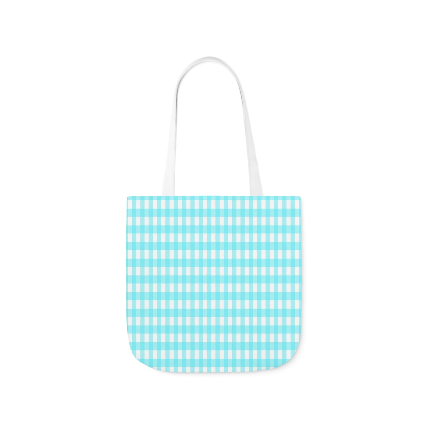 Aqua Blue and White Check Pattern Shoulder Tote Bag