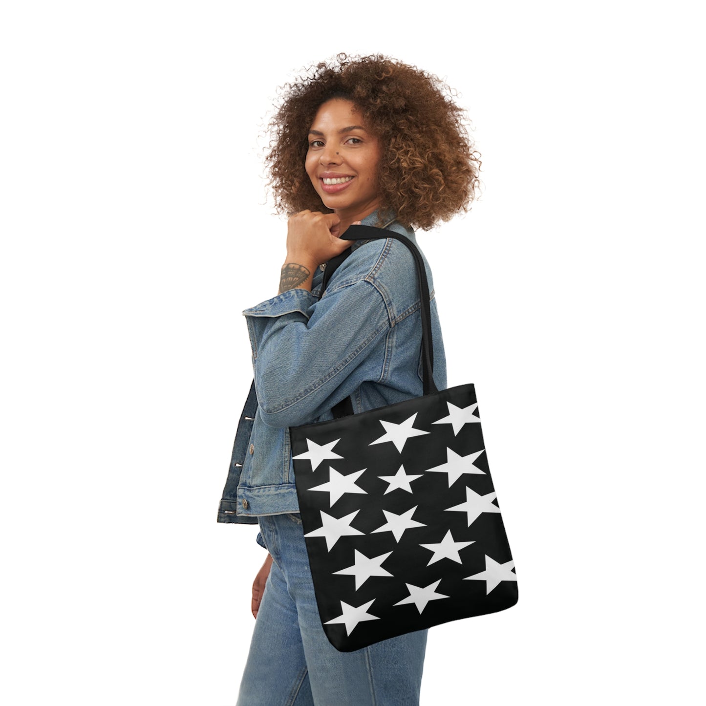 Stars White Cluster Pattern Shoulder Tote Bag