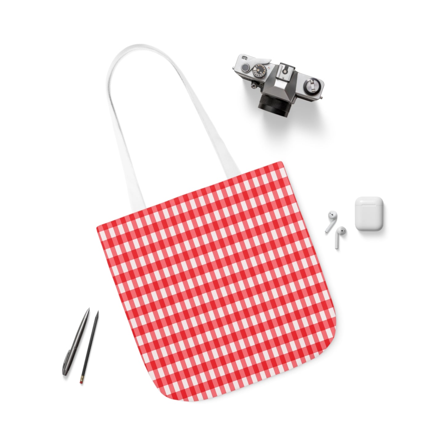 Red Check Pattern Shoulder Tote Bag