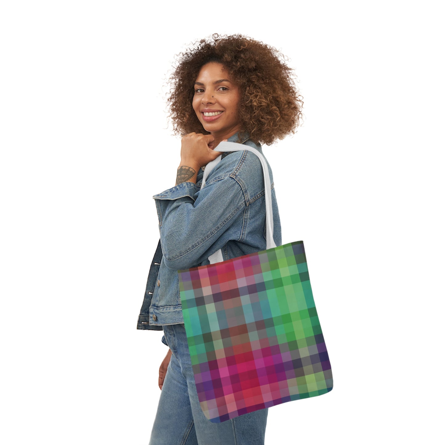 Rainbow Multi Colour Tartan Pattern Shoulder Tote Bag