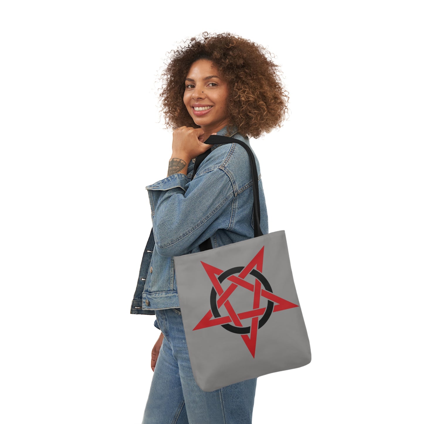 Red And Black Inverted Pentagram Shoulder Tote Bag