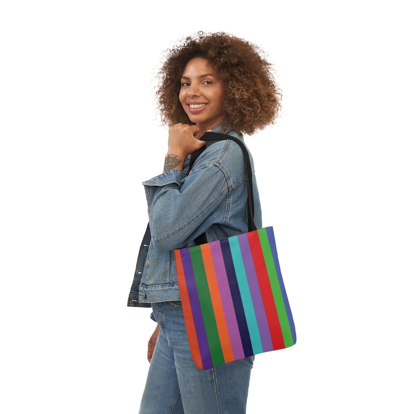 Rainbow Bright Colour Stripes Shoulder Tote Bag