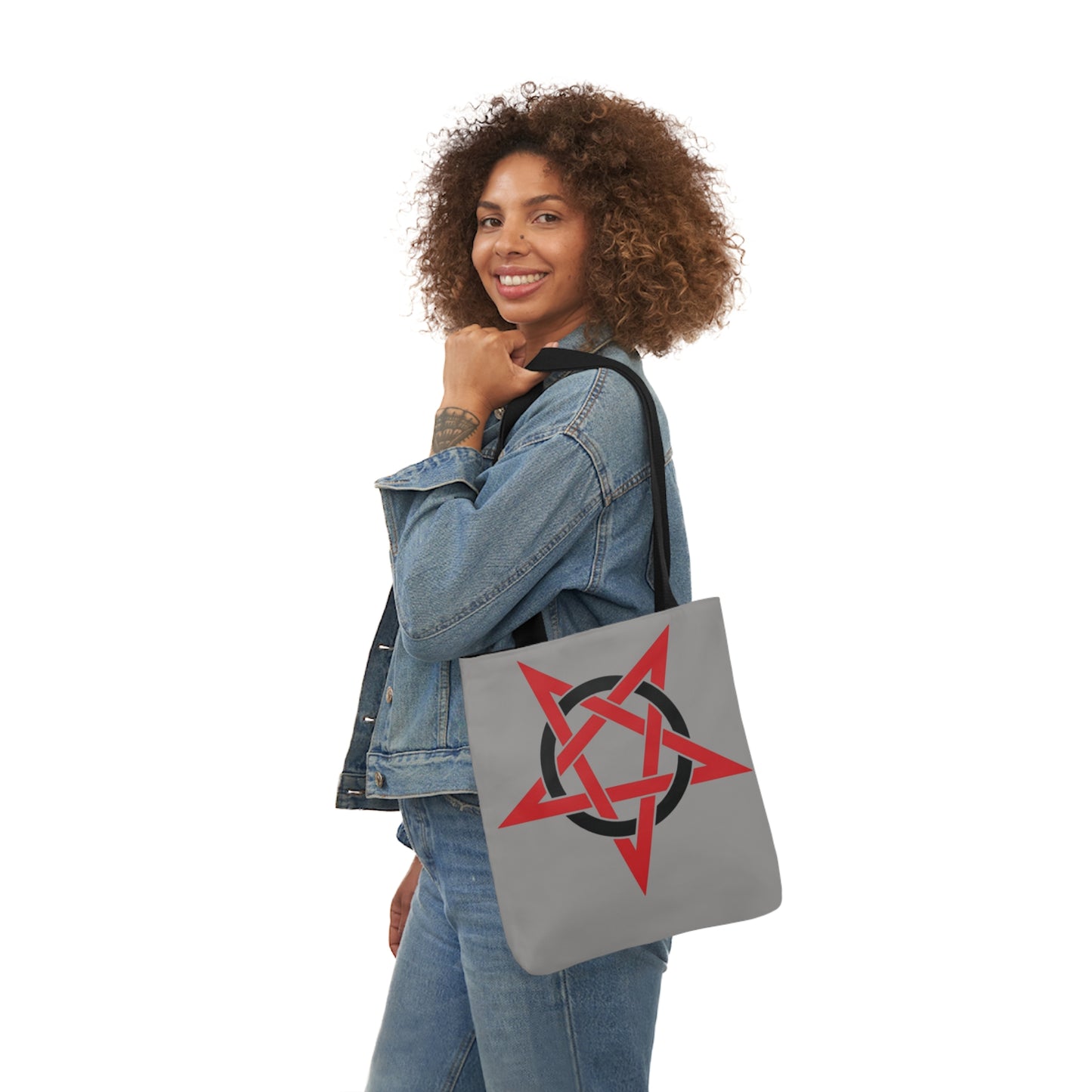 Red And Black Inverted Pentagram Shoulder Tote Bag