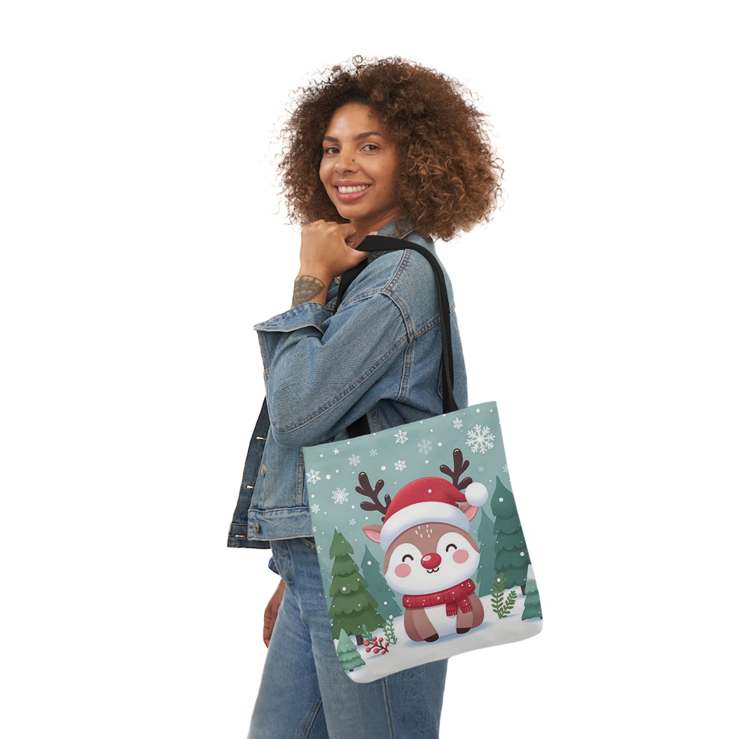 Cute Santa Reindeer Smiling Shoulder Tote Bag