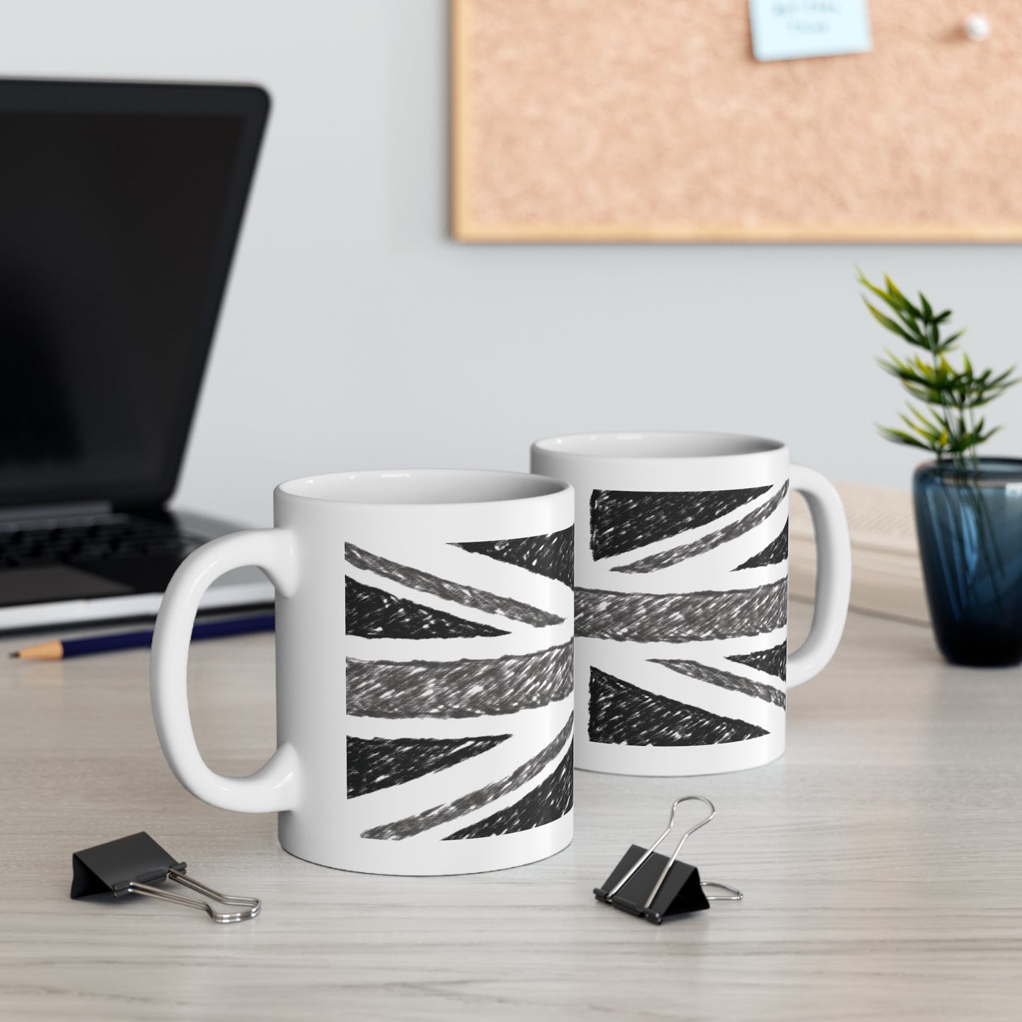 Union Jack Flag Charcoal  Wrap Around Coffee Mug