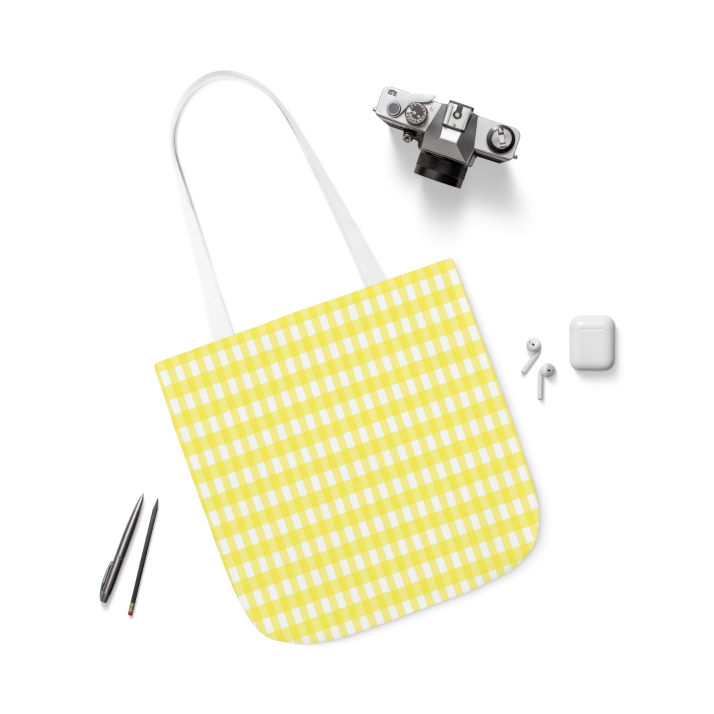 Lemon Yellow Check Pattern Shoulder Tote Bag