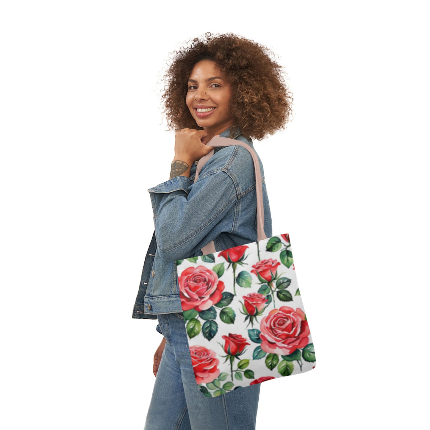 Large Pink Roses Shoulder Tote Bag