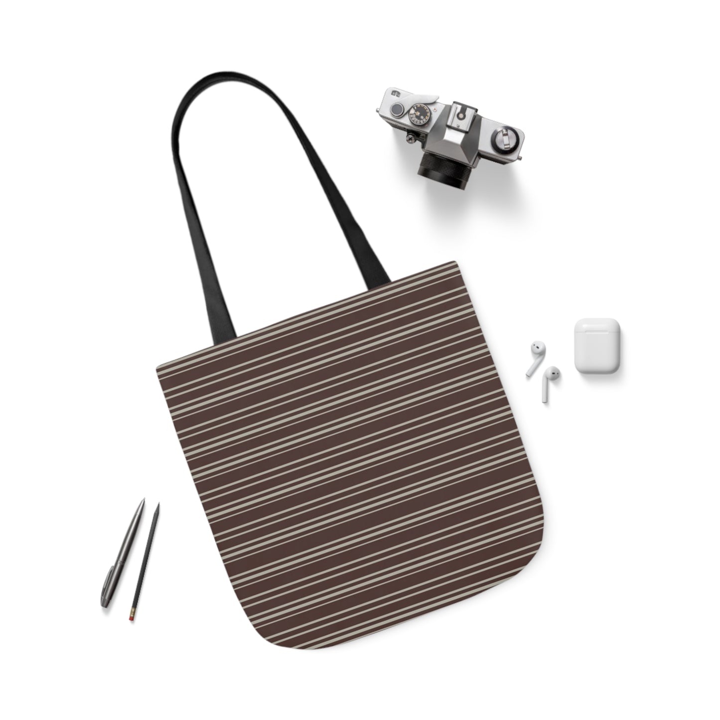 Dark Chocolate Brown Stripes Pattern Shoulder Tote Bag