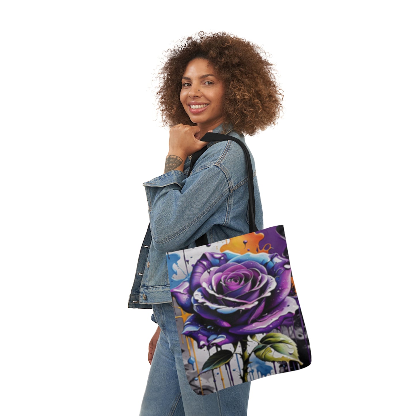 Graffiti Purple Rose Shoulder Tote Bag