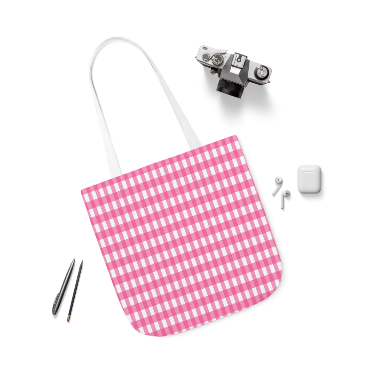 Pink Check Pattern Shoulder Tote Bag