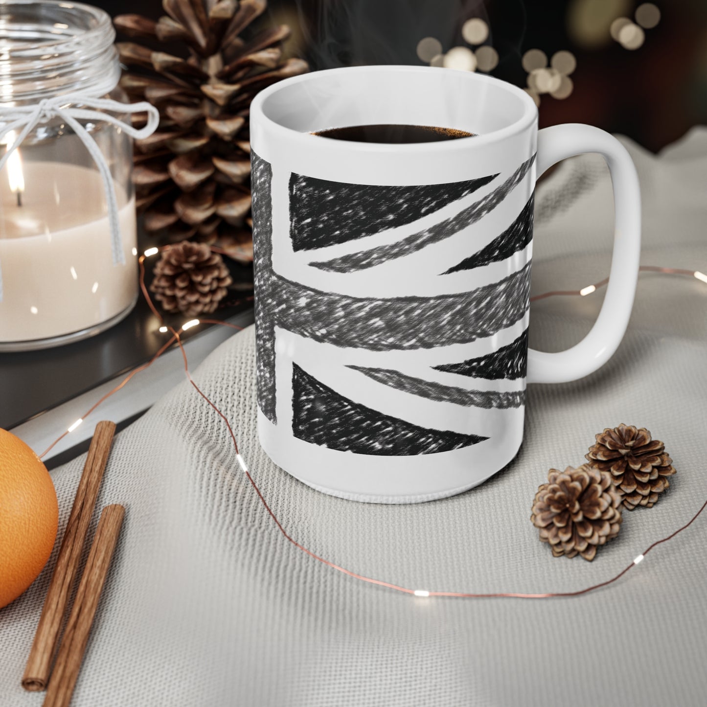 Union Jack Flag Charcoal  Wrap Around Coffee Mug