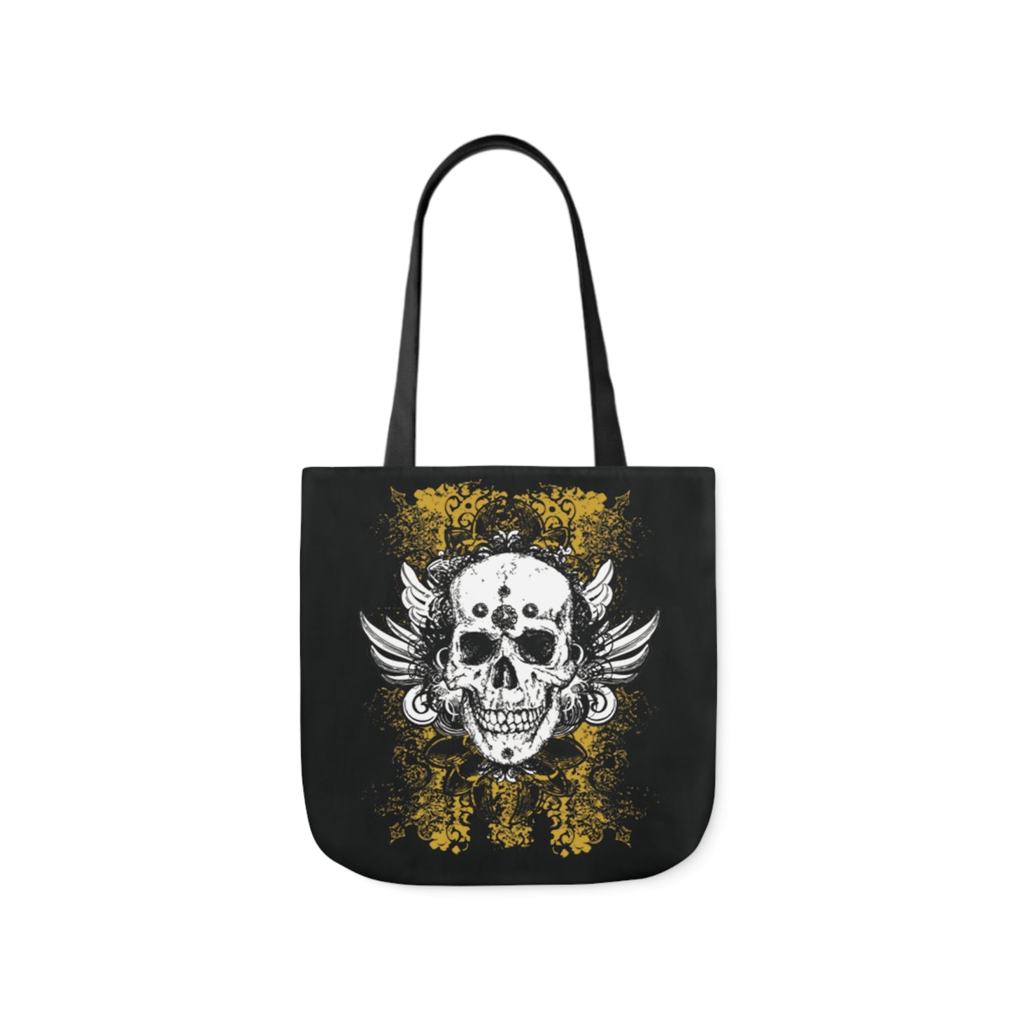 Vintage Grunge Skull Wings Yellow Lace Graffiti Shoulder Tote Bag