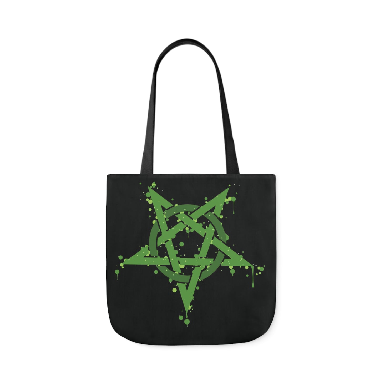 Green Inverted Spotted Pentagram Shoulder Tote Bag