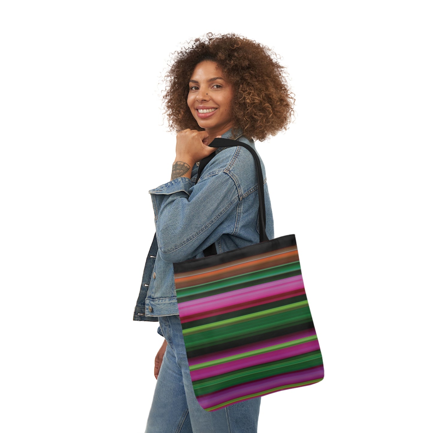 Neon Sunset Stripes Pattern Shoulder Tote Bag