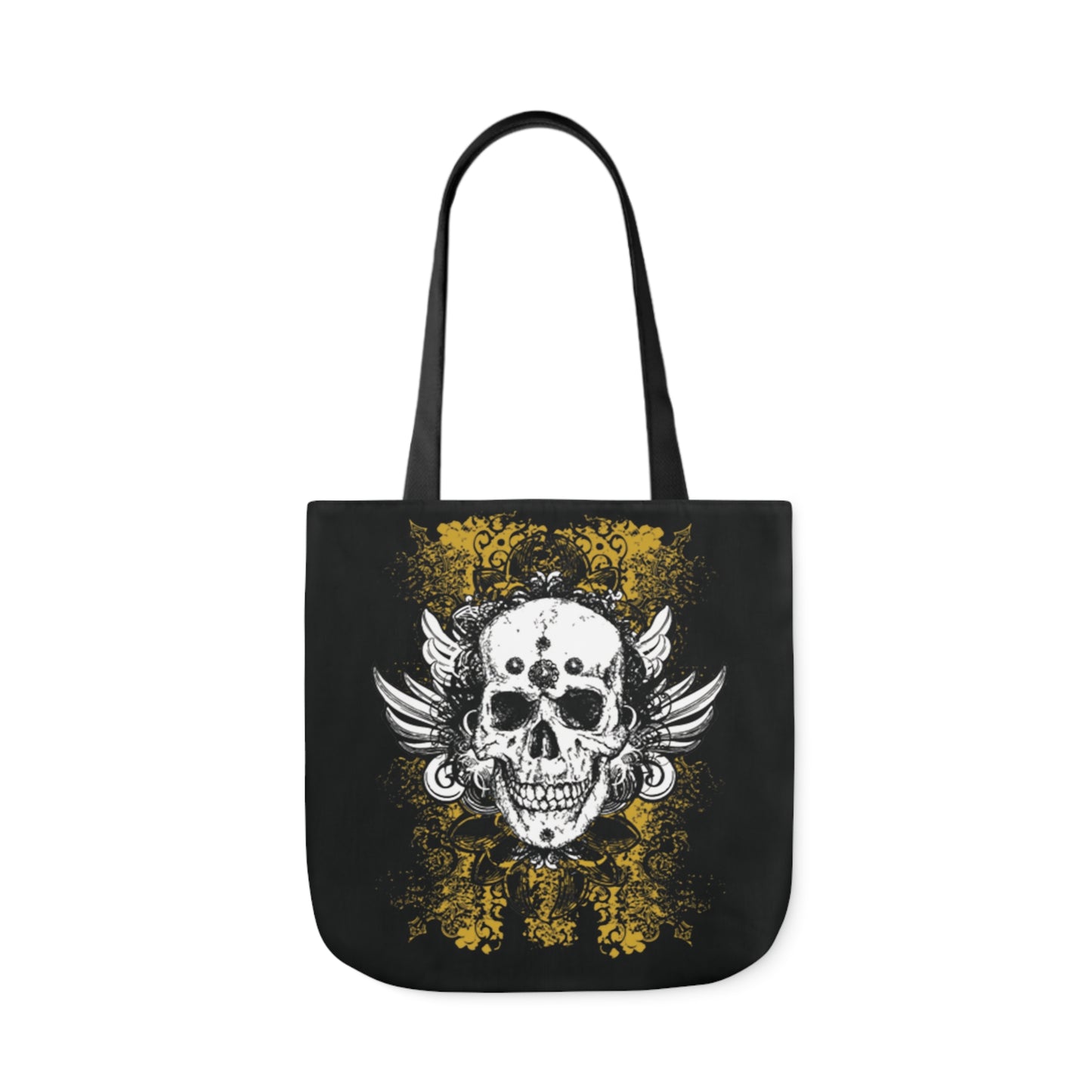 Vintage Grunge Skull Wings Yellow Lace Graffiti Shoulder Tote Bag